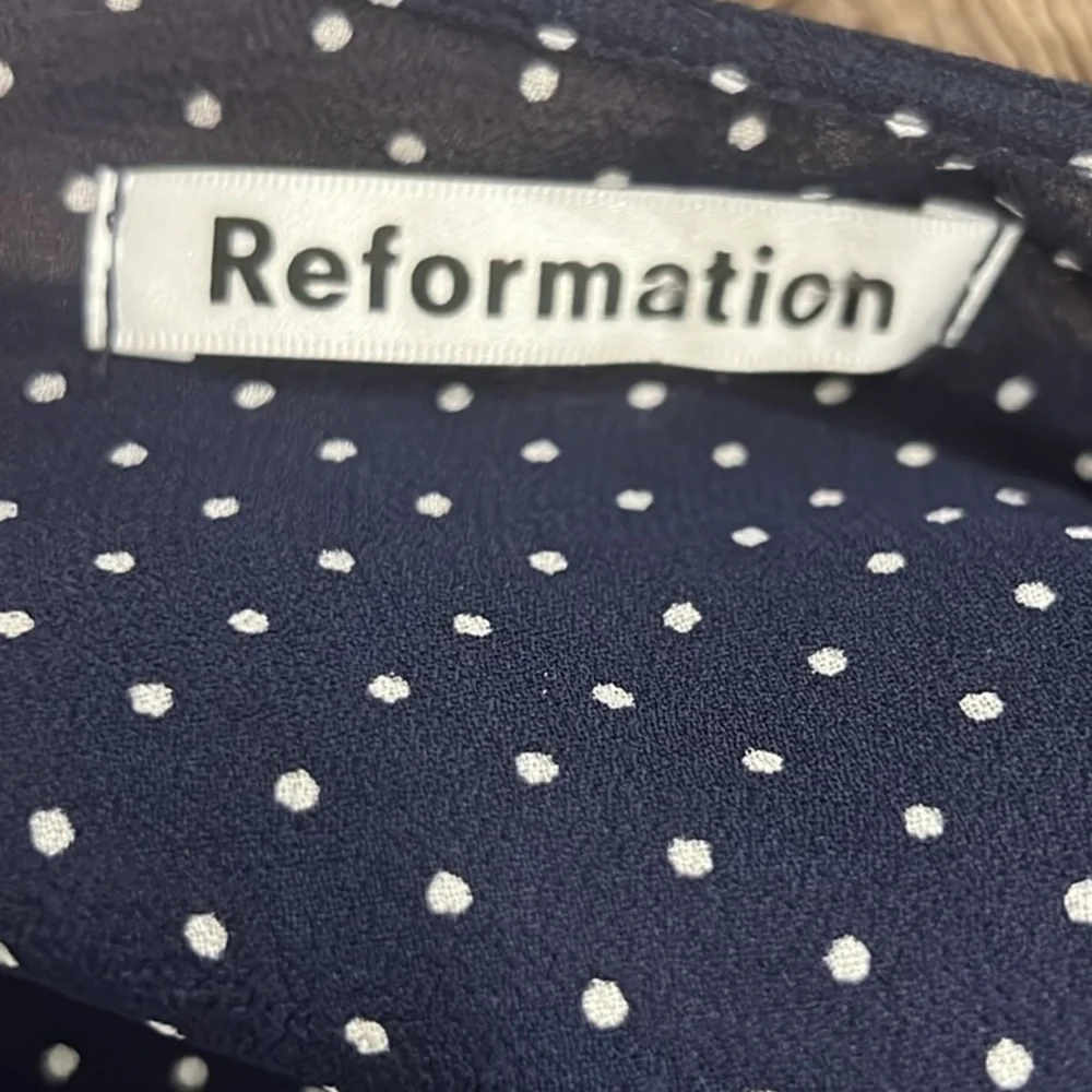 Reformation Monica navy polka dot short sleeve wrap dress size small - Picture 8 of 9